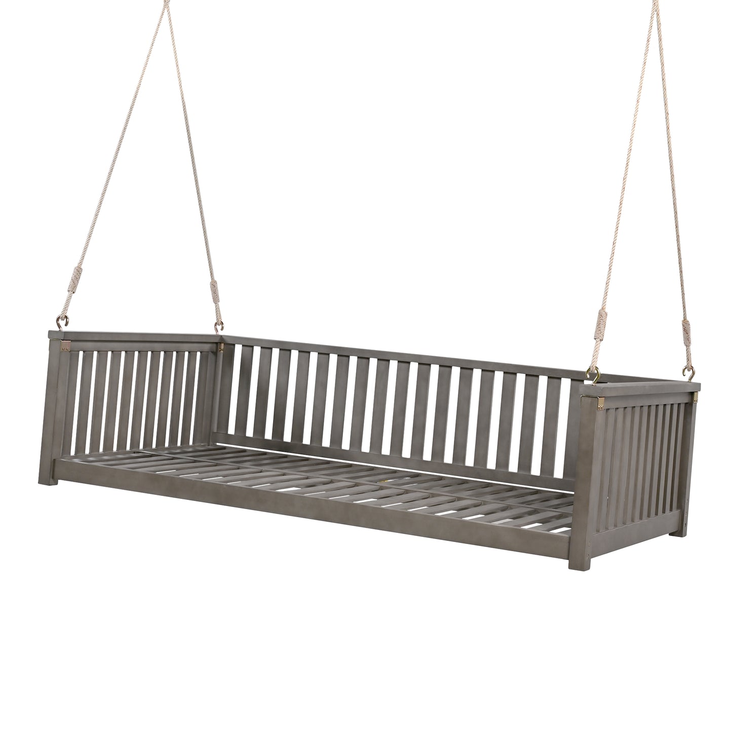 TOPMAX Patio Minimalist Twin Size Garden Swing Bed Wood Porch Swing with Ropes for Backyard, Safe Sloped Design, Gray
