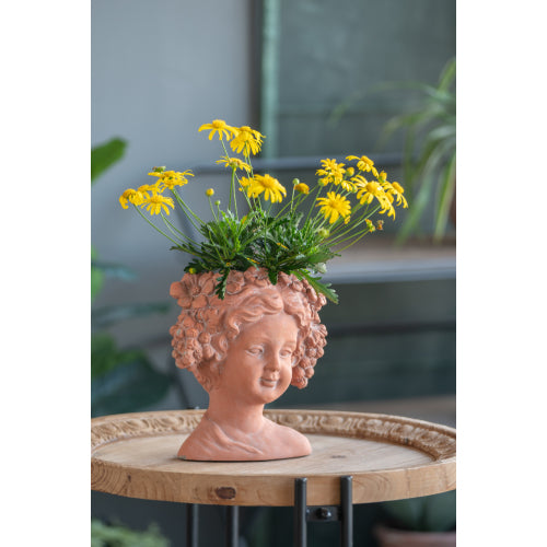 8 x 4 x 9 in. Brown Concrete Visage Head Bust Planter Raised Garden Bed