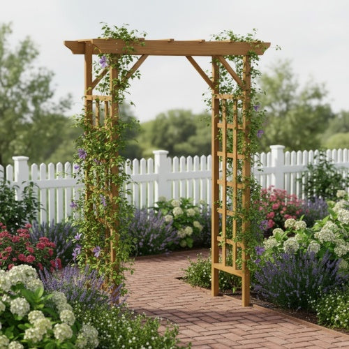 63 in. W x 85 in. H Wood GardenTrellis Climbing Plant Support Garden Fence Weddings in Light Brown