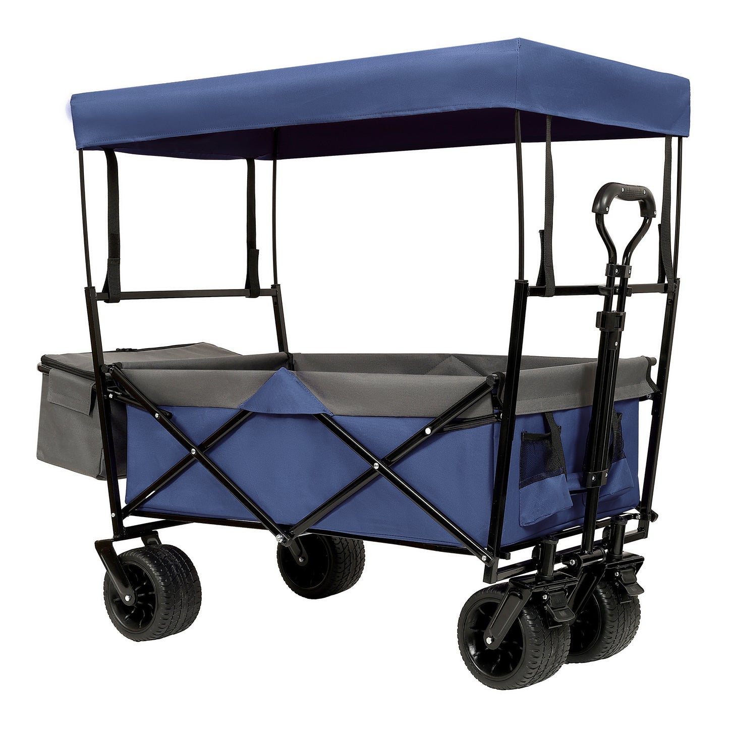 480Lbs Collapsible Wagon with Canopy,Wagon Stroller with 7" All-Terrain Wheels, Lightweight Foldable Wagon, Large Capacity for Camping, Shopping, Sports, and Garden Use, Dark blue with mosquito net