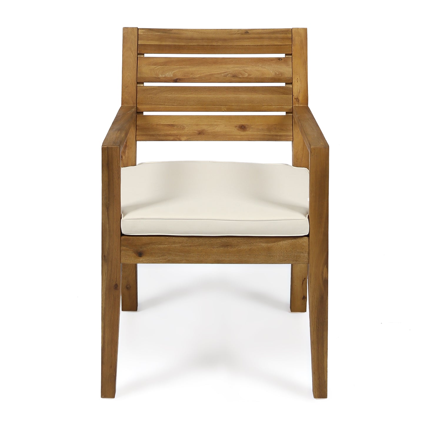 Outdoor Dining Chair Set of 2,Sandblast Natural Stained With Beige Cushion