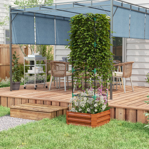 73 .5 in. x 24 in. Outdoor Planter Box with Trellis Galvanized Raised Garden Bed Open Bottom for Climbing Plants, Brown
