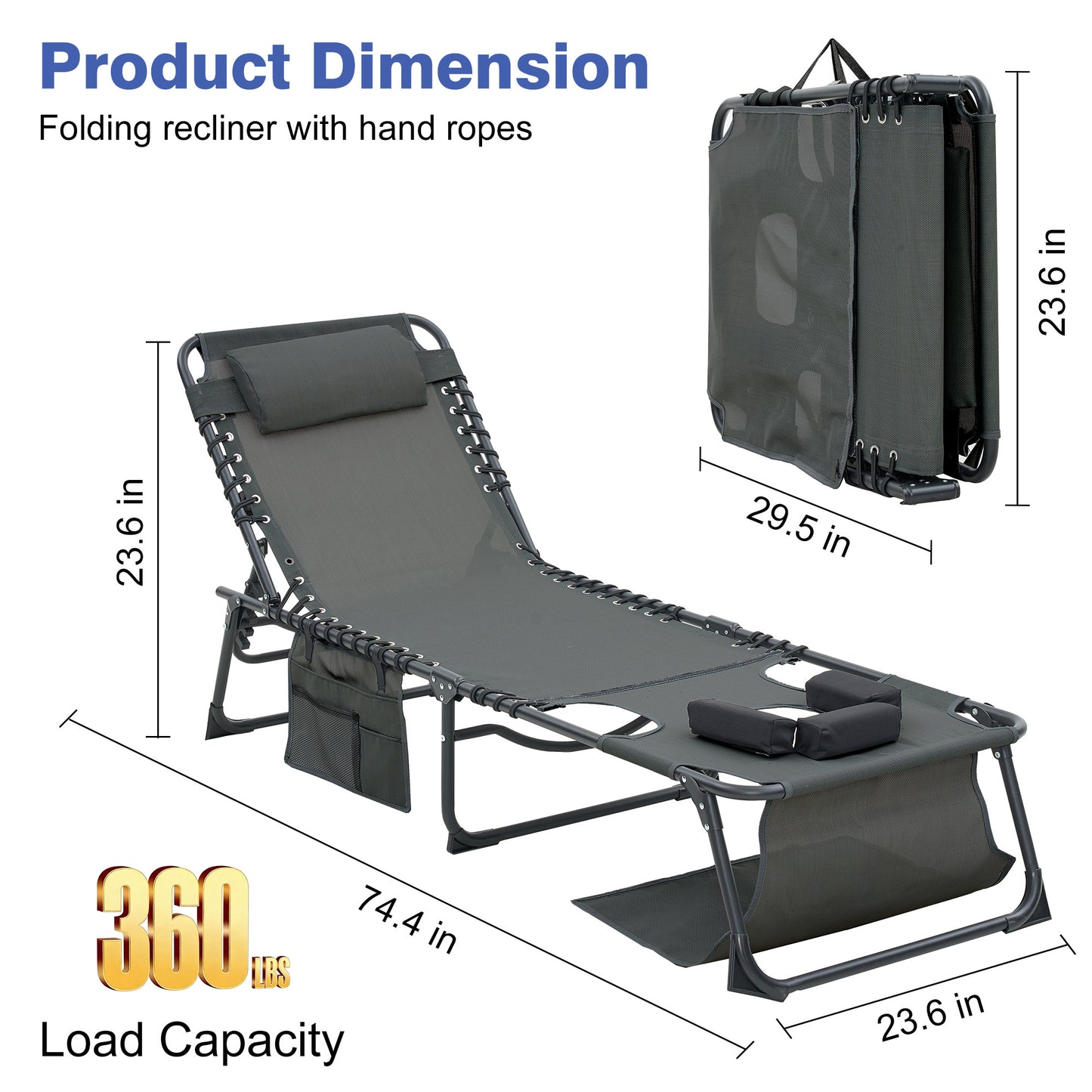 Face Down Chaise Lounge Chair 5-Position Adjustable Sunbathing, Foldable Tanning Chair with Face& Arm Holes, Outdoor Recliner Chair for Pool, Beach, Patio, Lawn (Black, 2 Pcs)