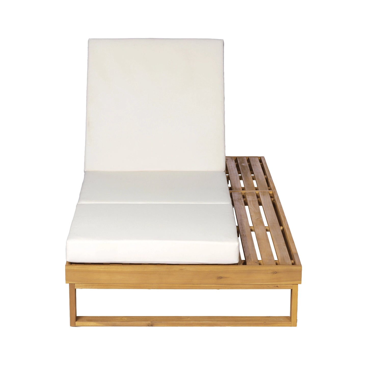 Teak Finish Acacia Wood Chaise Lounge with 4-Inch Cream 3-Fold Water-Resistant Cushion Set, 4-Position Adjustable Outdoor Patio Lounger with Flat Side Surface, for Poolside-Matching dark grey version