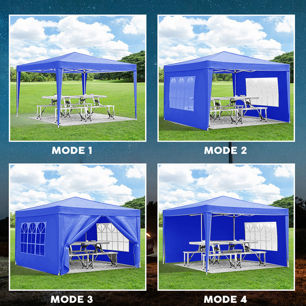 10'x10' Folding Canopy with 4 Removable Sidewalls Outdoor Event Shelter UPF 50+ Gazebo Portable Tents for Parties Beach Camping Wedding EZ Pop Up Canopy 4pcs Weight Bag + Carry Bag