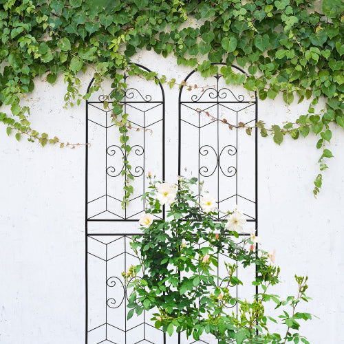 87 in. Black Outdoor Metal Garden Decor Trellis Set of 4, Rustproof, for Climbing Support Plants and Flower