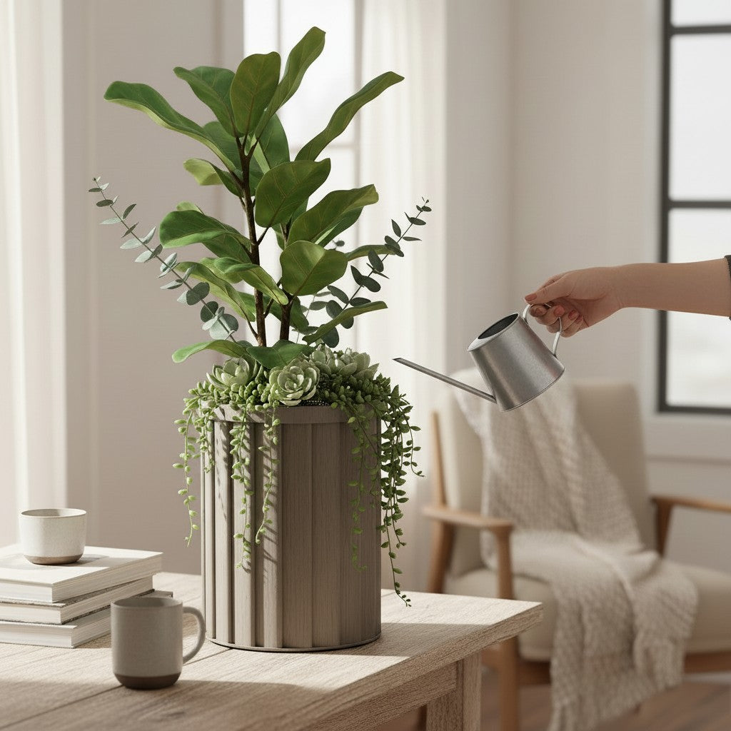 Round Strata Column Planter MD - Grey Brown