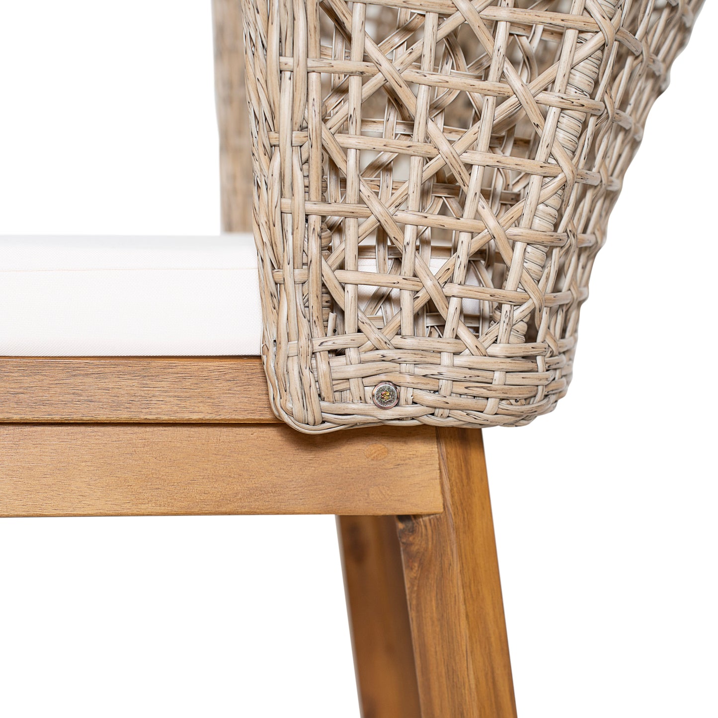 Outdoor Acacia Wood Dining Chairs (Set of 2), Teak Finish Patio Chairs with Beige Cushion & Multi Light Brown Wicker Back, Weather Resistant Side Chairs for Garden, Backyard, Patio