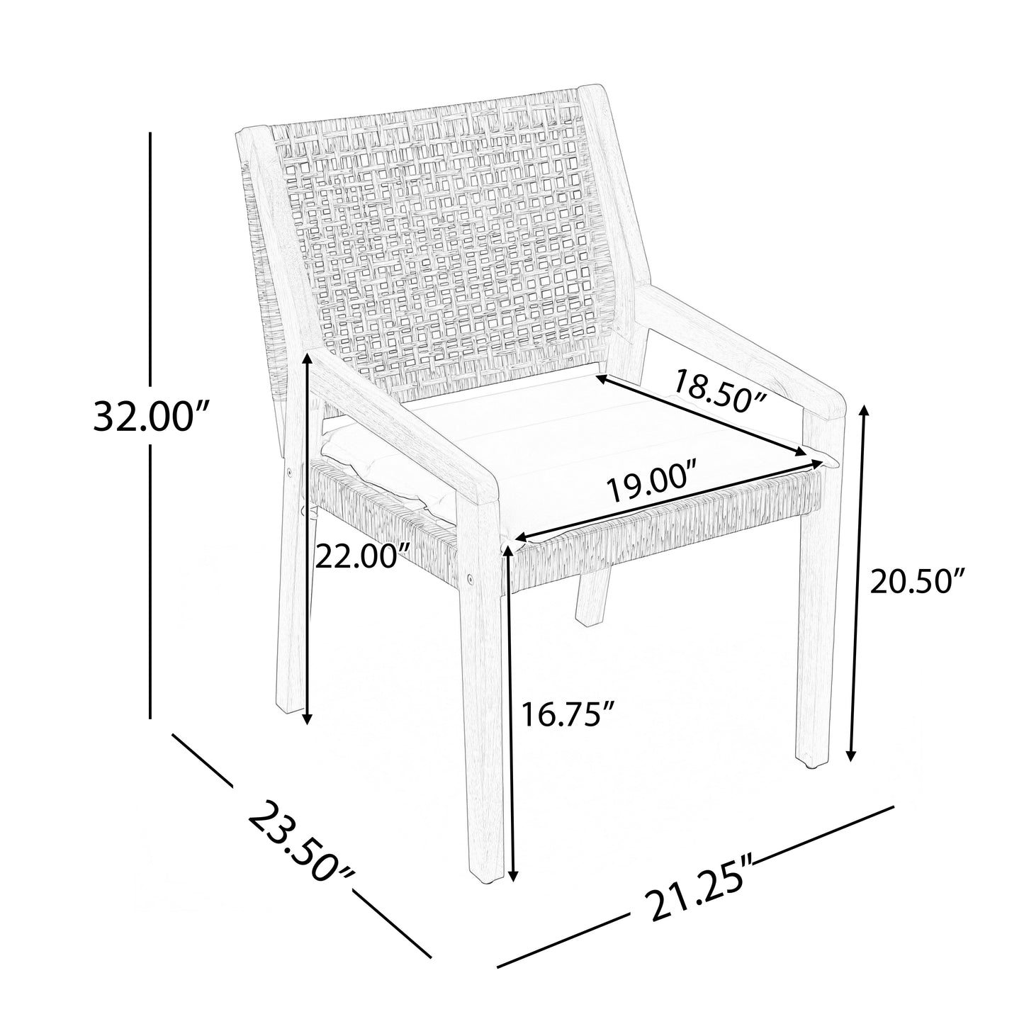 OUTDOOR DINING CHAIR -Acacia Wood & Wicker with Cream Cushion Patio Furniture-Teak finish & wicke Brown -MP2(set of 2)