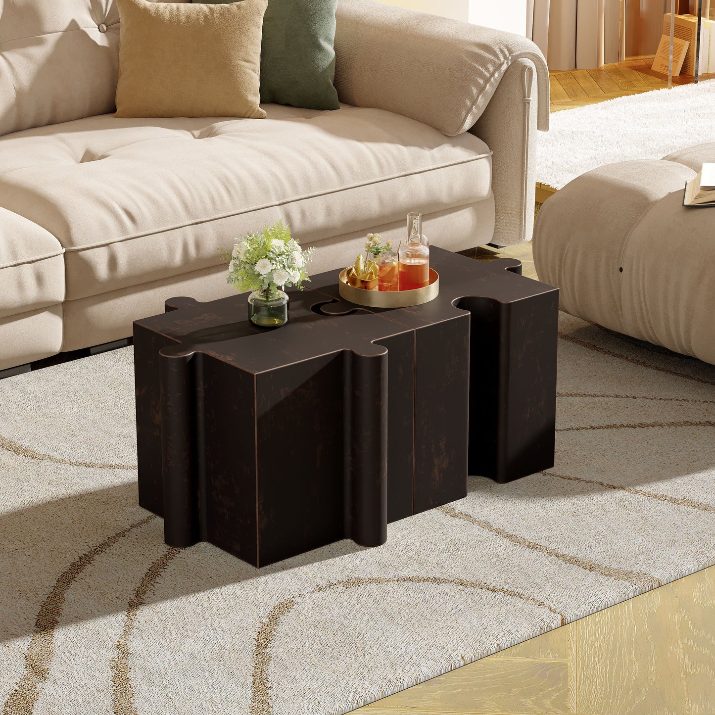 Puzzle Art Side Table, Modular Concave Edge MGO Table - Buy Singles or Combine for Custom Layouts, Indoor & Outdoor,Antique Copper Color