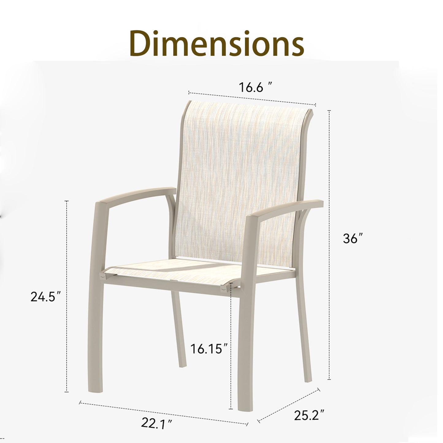 VRSHWO Garden Patio Chairs Set of 2, Weather Metal Outdoor Dining Chairs , Garden, Poolsides, Cream Color Frame