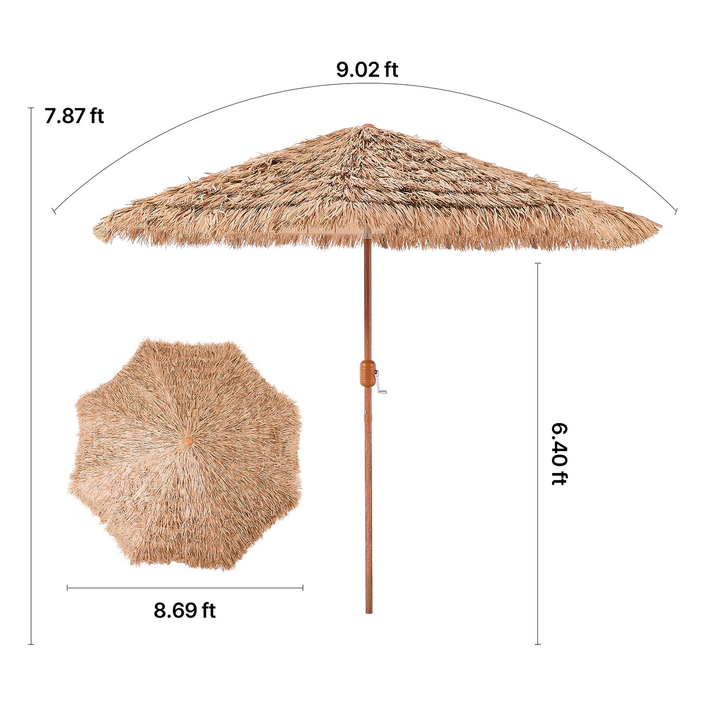 Tiki Umbrella Thatched Patio Umbrella 9 ft Poolside Patio Beach Umbrella