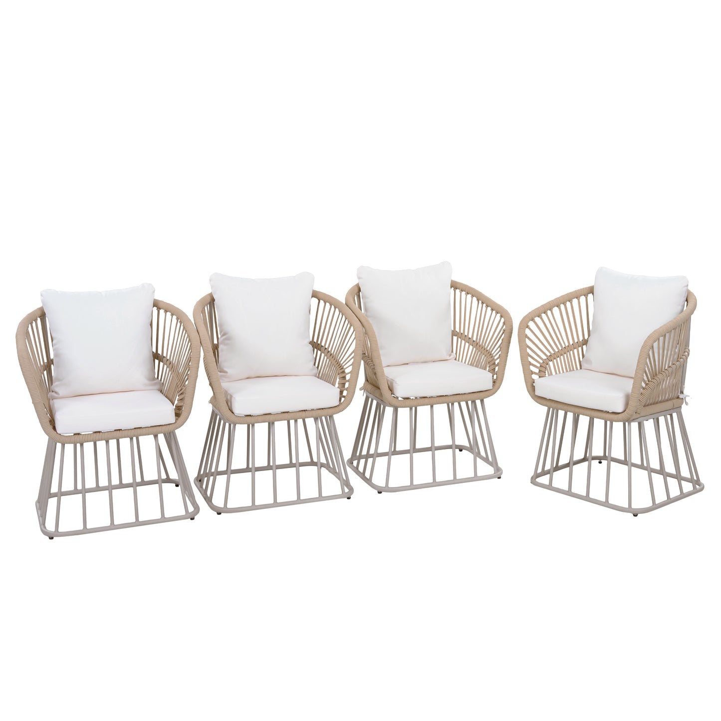 Outdoor Dining Chair MP1 - Teak Finish Wicker & Beige Steel Frame, 300LBS Weight Capacity, Includes Cushion