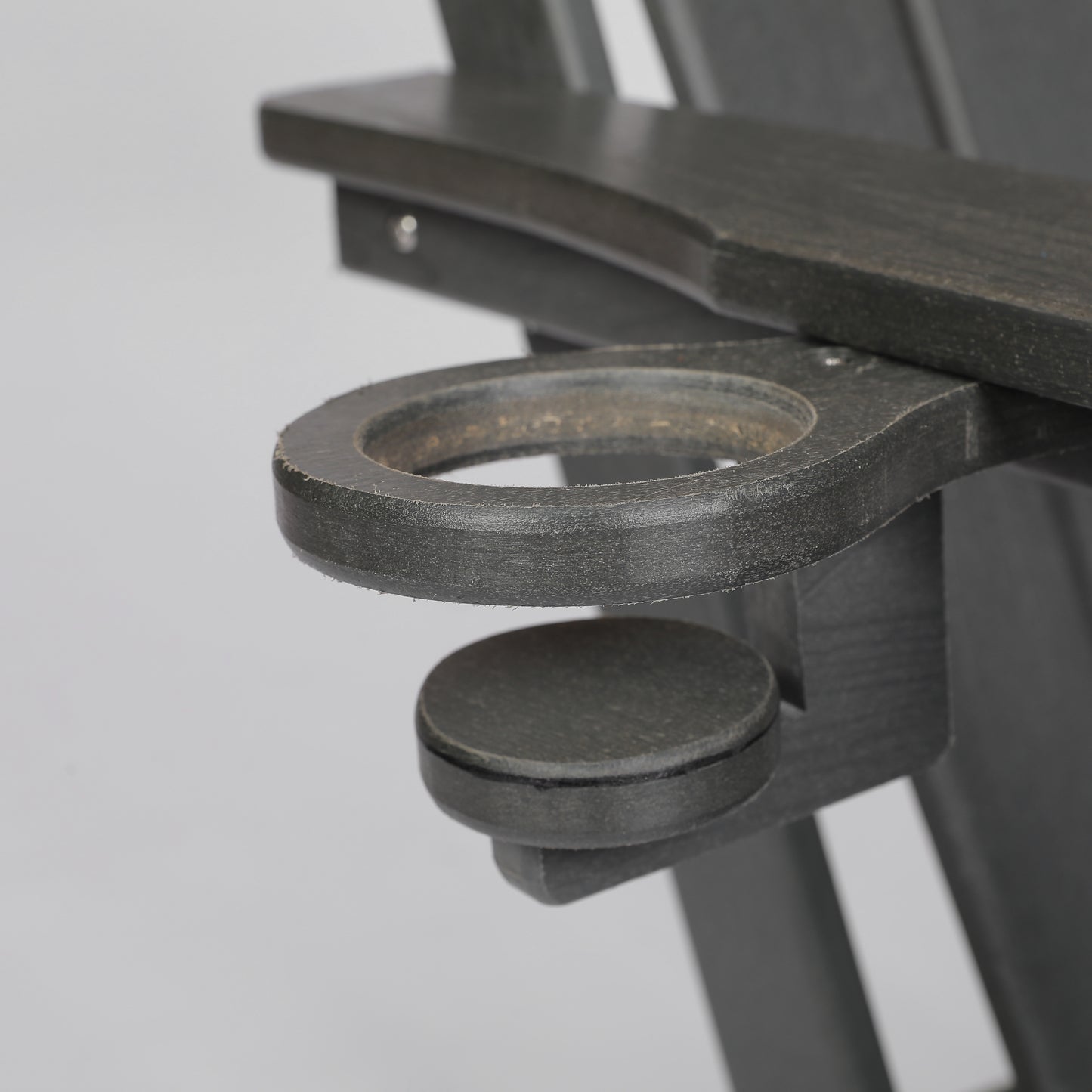HDPE Folding Adirondack Chair with Dual Cup Holder - Composite Adirondack Chair with Wood Texture- ,Gray