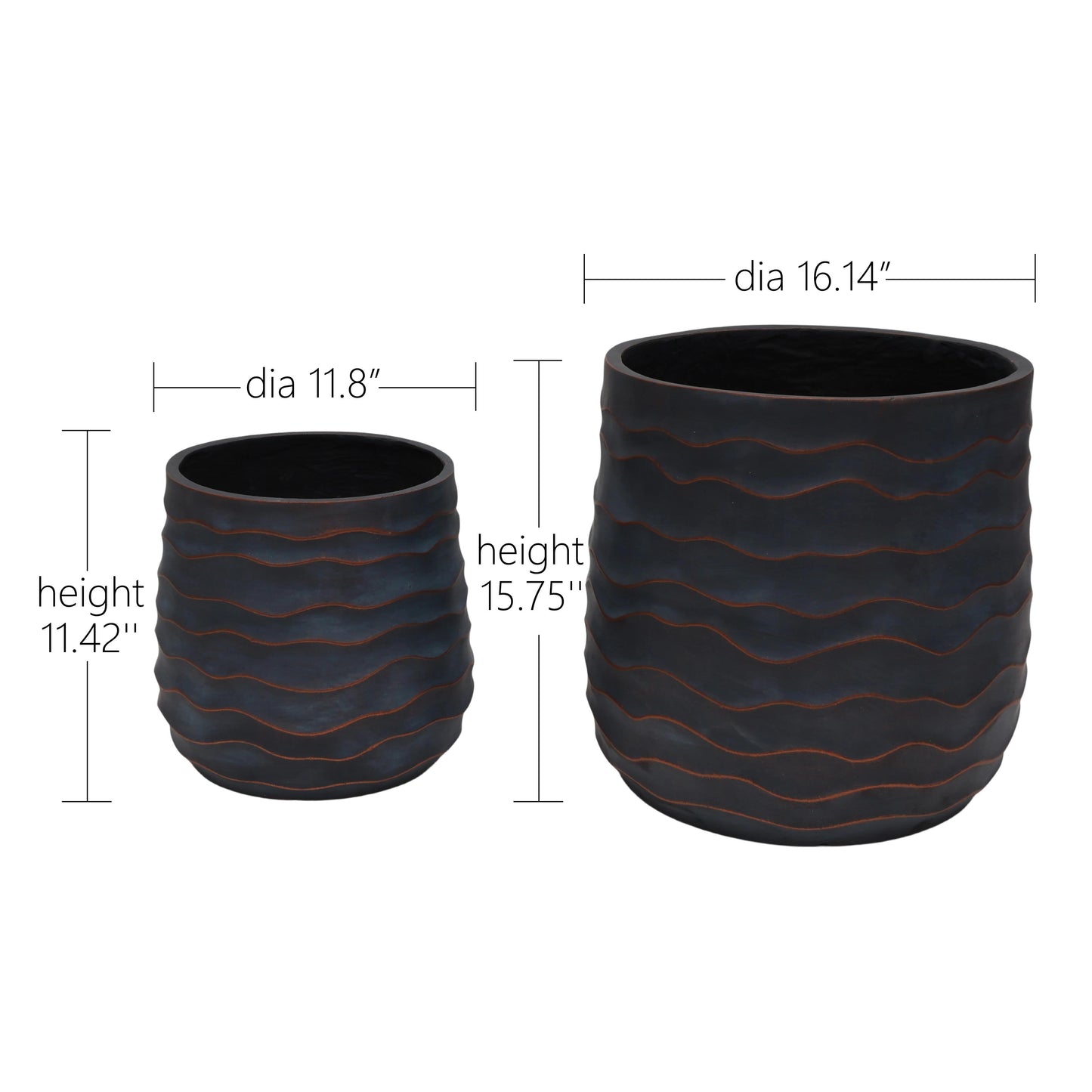 Large Round Planters Set of 2 (16.14"x15.75" & 11.8" x11.42'') - Lightweight Magnesium Oxide Plant Pot with Texture -Concrete Planter Pots with Drainage Hole – Indoor & Outdoor Use