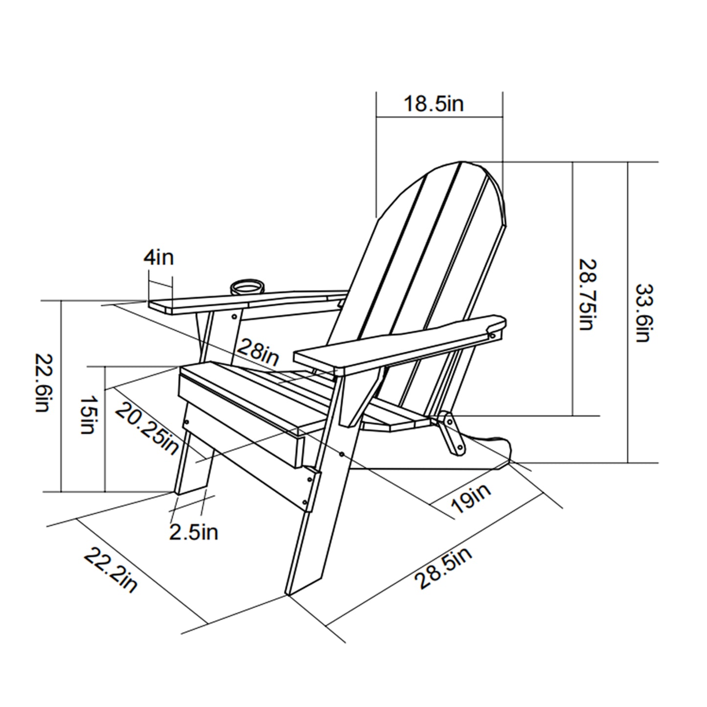 HDPE Folding Adirondack Chair with Dual Cup Holder - Composite Adirondack Chair with Wood Texture- ,Navy Blue