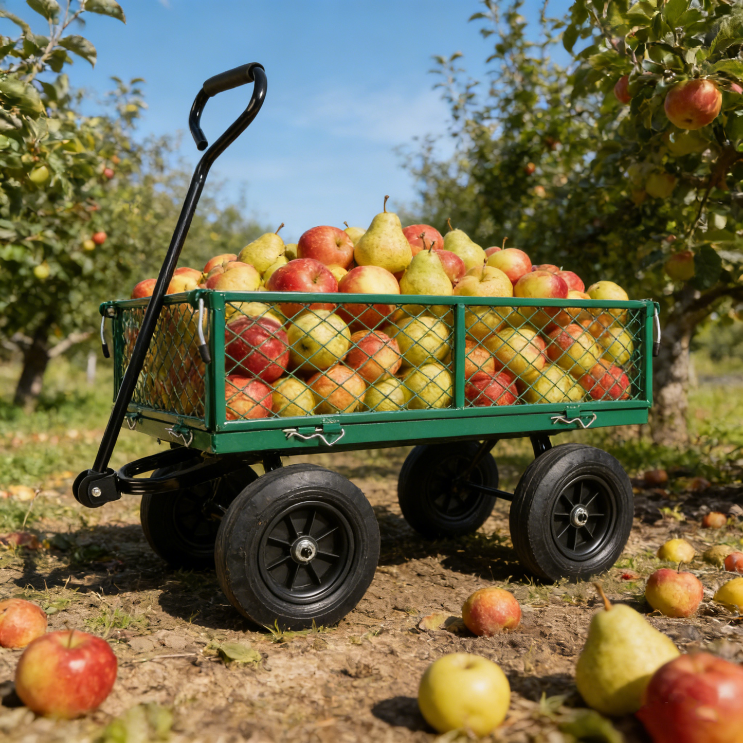 (Green solid wheels wagon cart) Solid wheels Tools cart Wagon Cart Garden cart trucks  make it easier to transport firewood