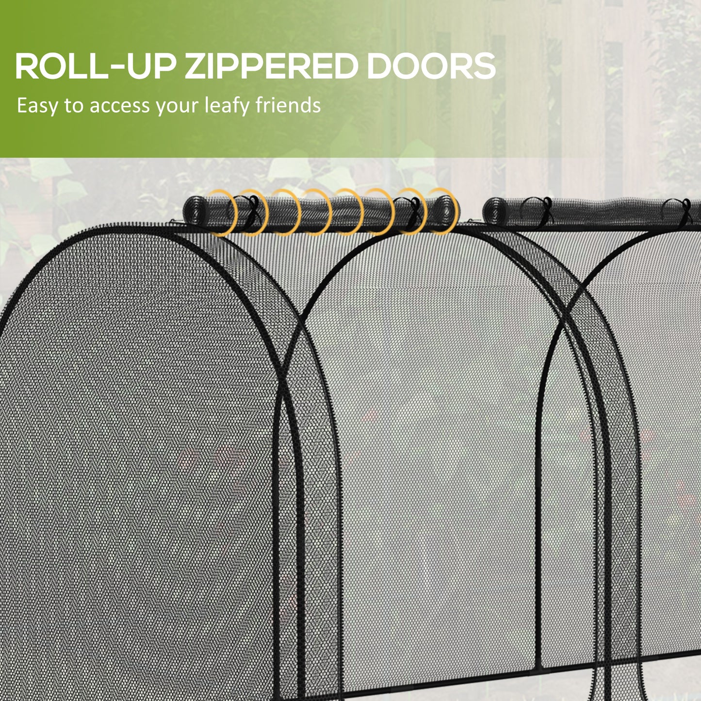 Outsunny 9' x 4' Crop Cage, Plant Protection Tent with Three Zippered Doors, Storage Bag and 6 Ground Stakes, for Garden, Yard, Lawn, Black