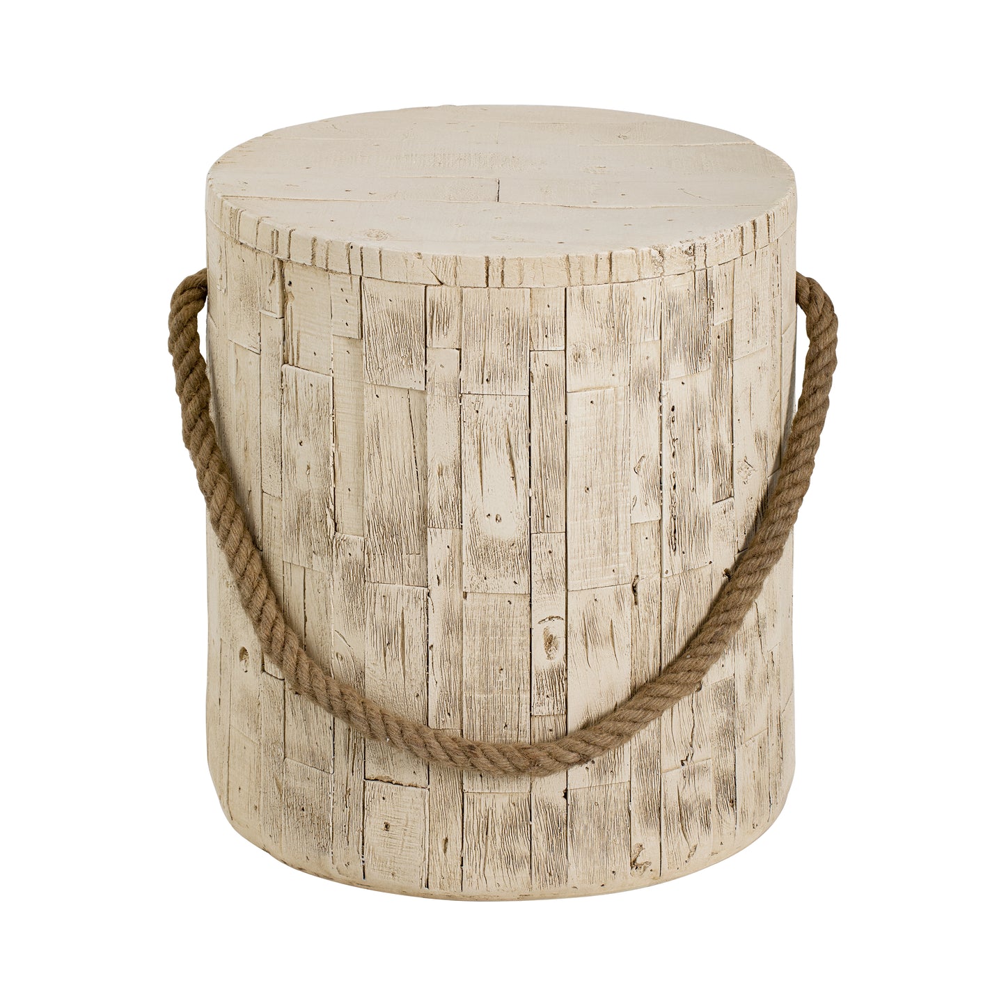 Outdoor Wood Grain Rustic MGO Side Table with Realistic Wood Vibe & Simulated Braided Cord – Indoor End Table for Home, Office, Living Room & Outdoor Decor