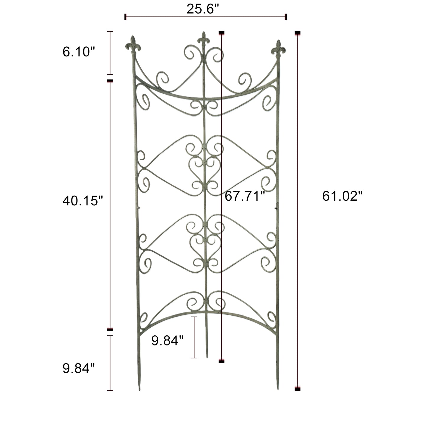Sungmor 25.6'' by 67.72''Iron Garden Fence, Pretty Vintage Green Rustic Style Decorative Fence Pannels, Outdoor Yard Landscape Pathway Border Panels Anti Animal Flowers Plants Barrier Climbing Trellis