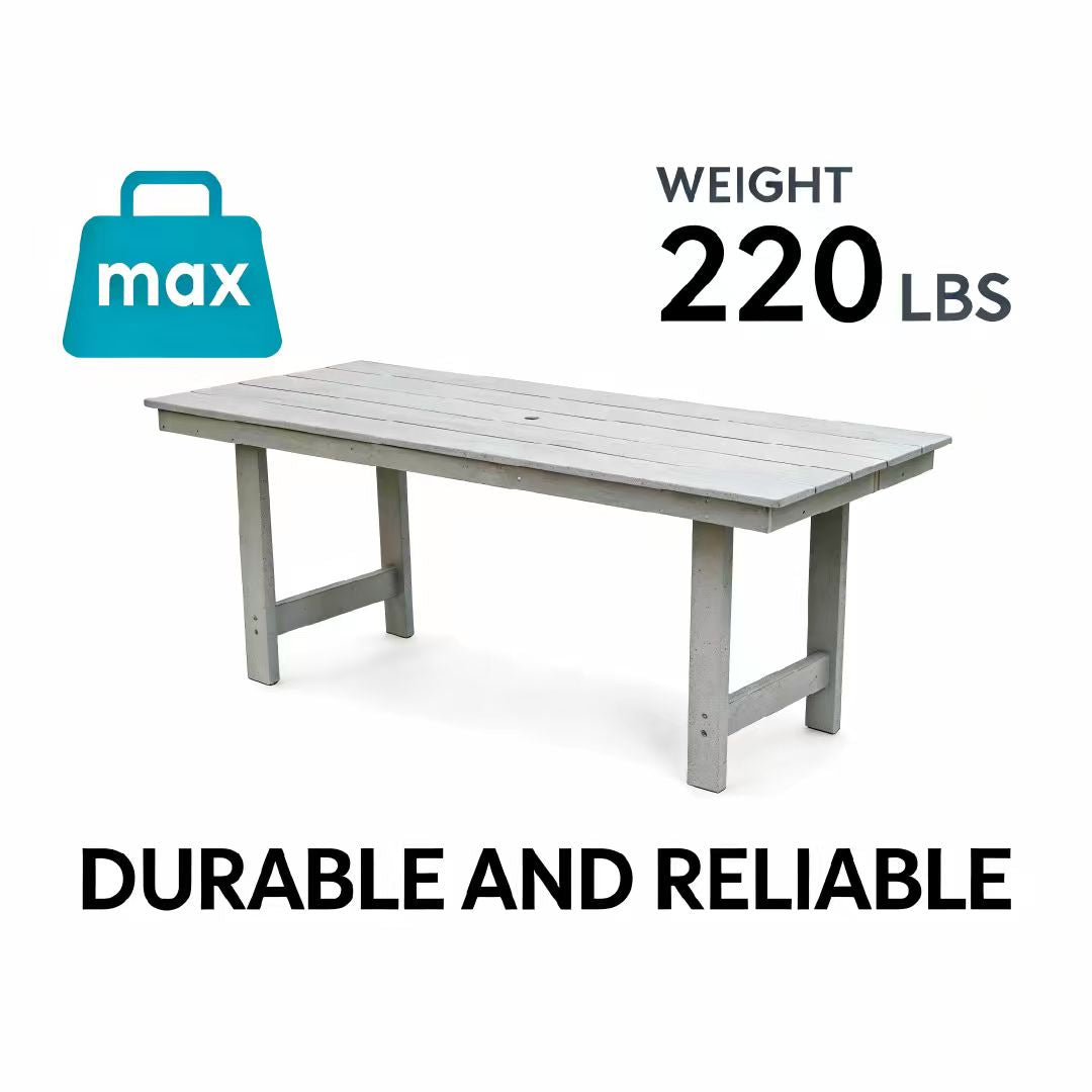 HDPE Patio Dining Family Table, coffee table, outdoor table for 4-6 People with Umbrella Hole for Backyard, Garden, Pool, Grey