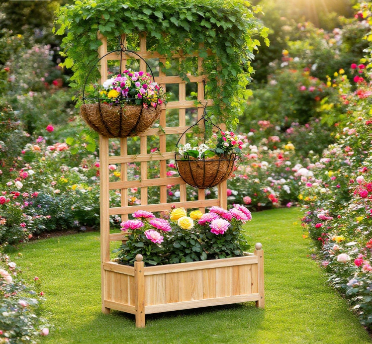 Flower shelf Wooden Raised Garden Bed , Outdoor Planter Box