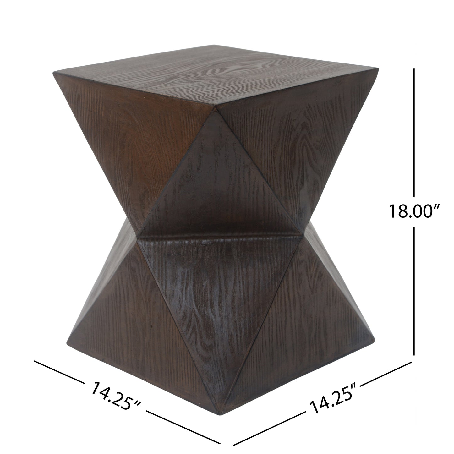 14.25" Natural Wood Grain Finish Prismatic Symmetry Concrete Outdoor Side Table with Symmetric Design – Weather-Resistant Accent for Patio, Garden, or Balcony