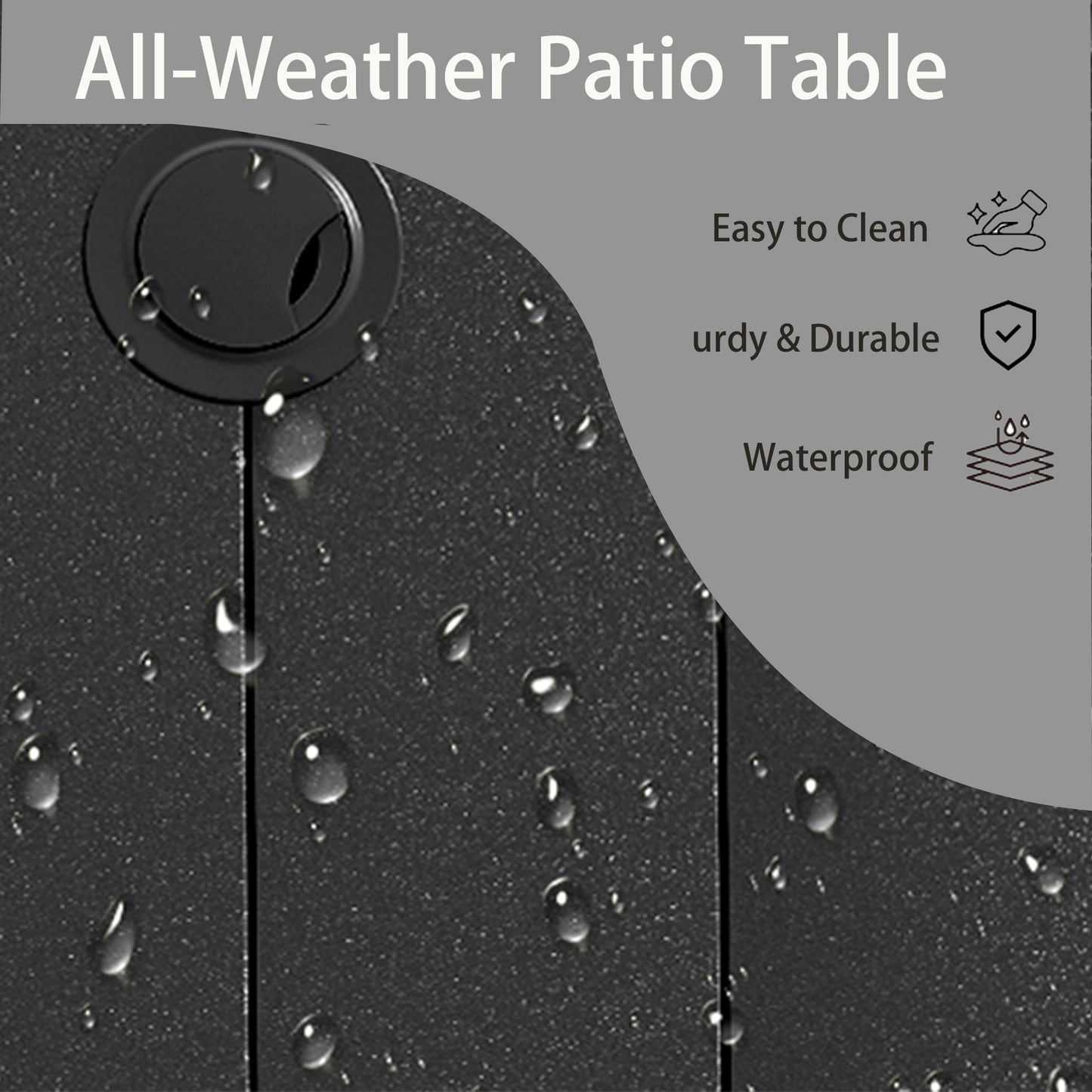 VRSHWO"Outdoor Round Patio Dining Table for 4-6, All Weather Metal Dining Table with Umbrella Hole for Deck Lawn Garden Backyard