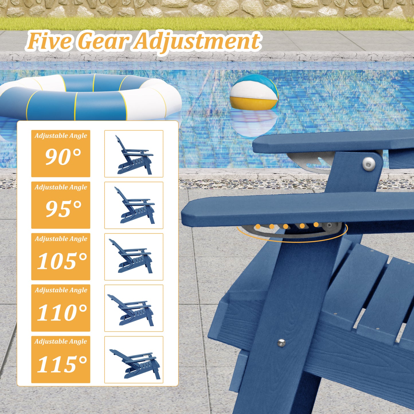 Adjustable Adirondack Chair with Cup Holder, All Weather Chair for Deck(Blue)