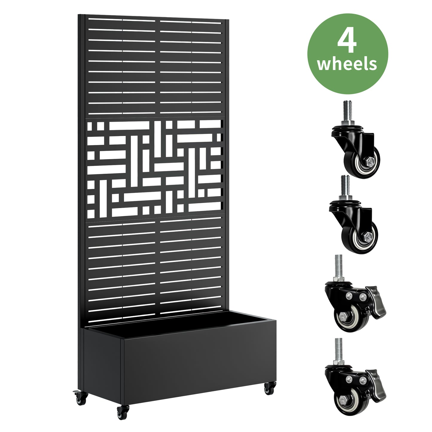Metal Planter Box with Trellis, 73"x35"x16 Metal Raised Garden Bed with Trellis, Metal Planter Box with Drainage Holes & Lockable Wheels & Privacy Screen for Climbing Plants, Vegetables, Vines