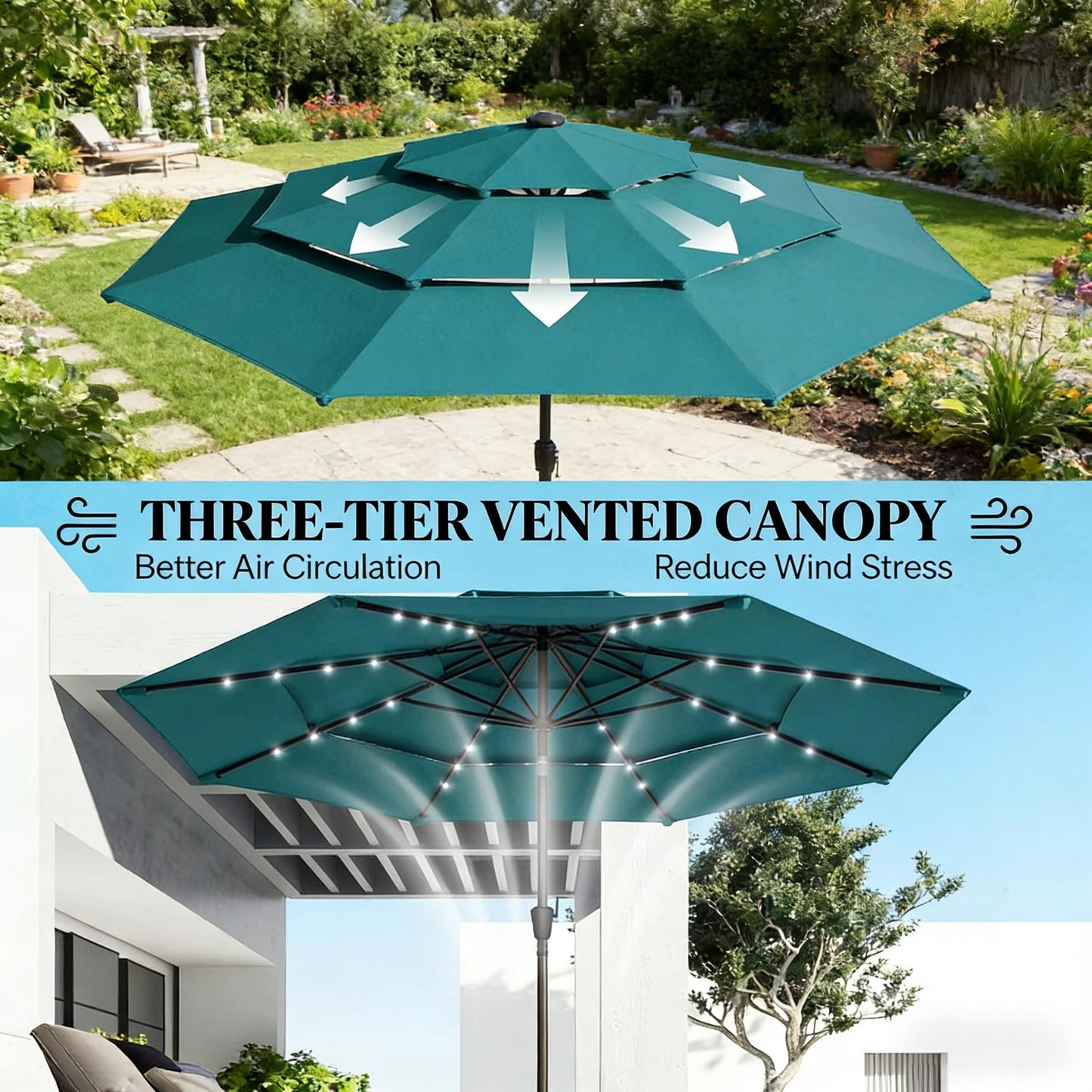 Patio Umbrella,3 Tier Outdoor Table Umbrella,Outdoor Patio Umbrella (Only Umbrella)