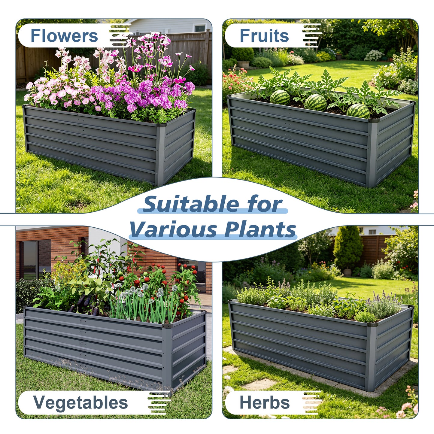 6x3x2ft Large Raised Garden Bed, Gray Rectangular Galvanized Metal Outdoor Planter with 269 Gallon Capacity and Deep Root Design, Ideal for Growing Vegetables, Flowers and Herbs