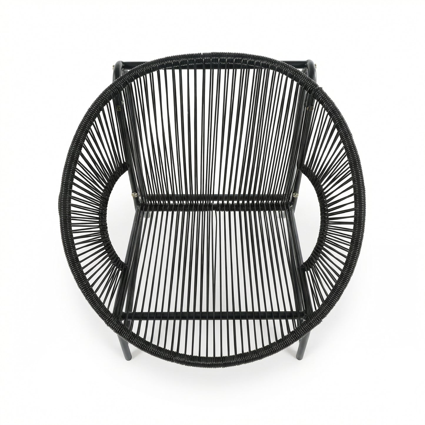NUSA OUTDOOR PATIO WICKER CHAIR, BLACK PE RATTAN & IRON FRAME, SET OF 2
