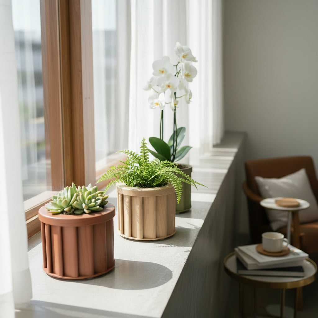 Round Strata Planter SM - Dark Brown