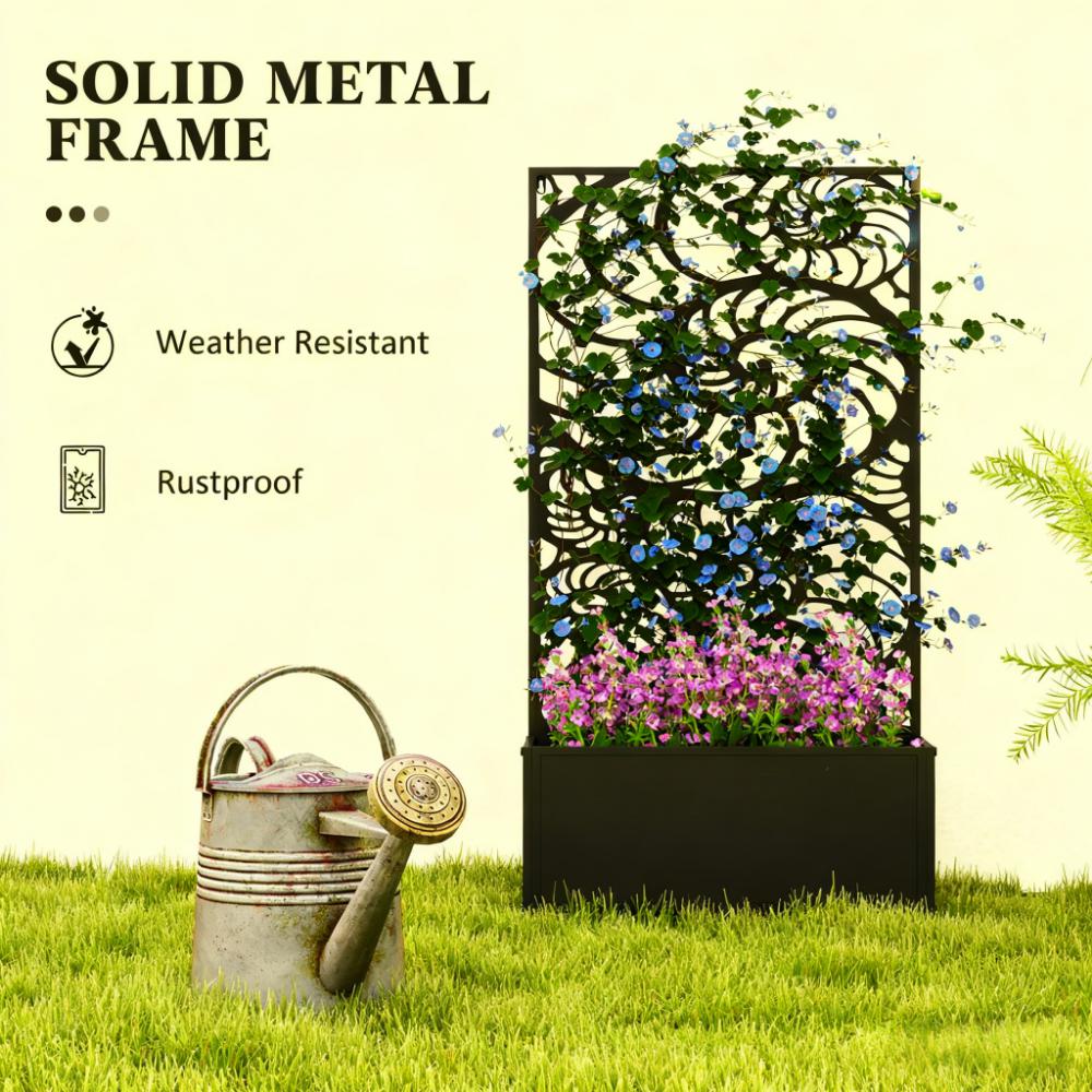 Freestanding or Wall Mounted Flower Bed,Metal Garden Bed with Trellis for Climbing Plants
