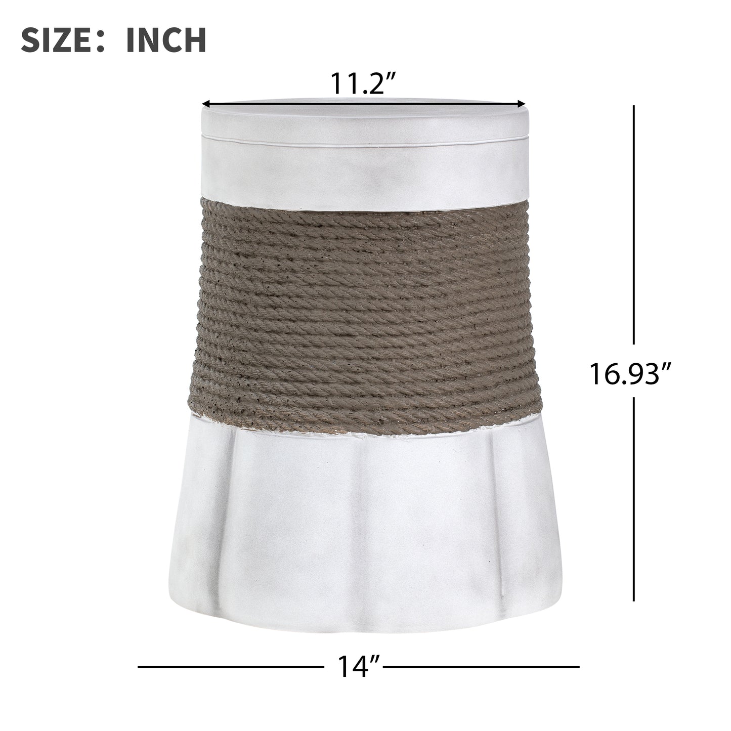 Outdoor Light Gray & Brown Retro Woven Rope & Fan-Base MGO Side Table – End Table for Home, Office, Living Room & Outdoor