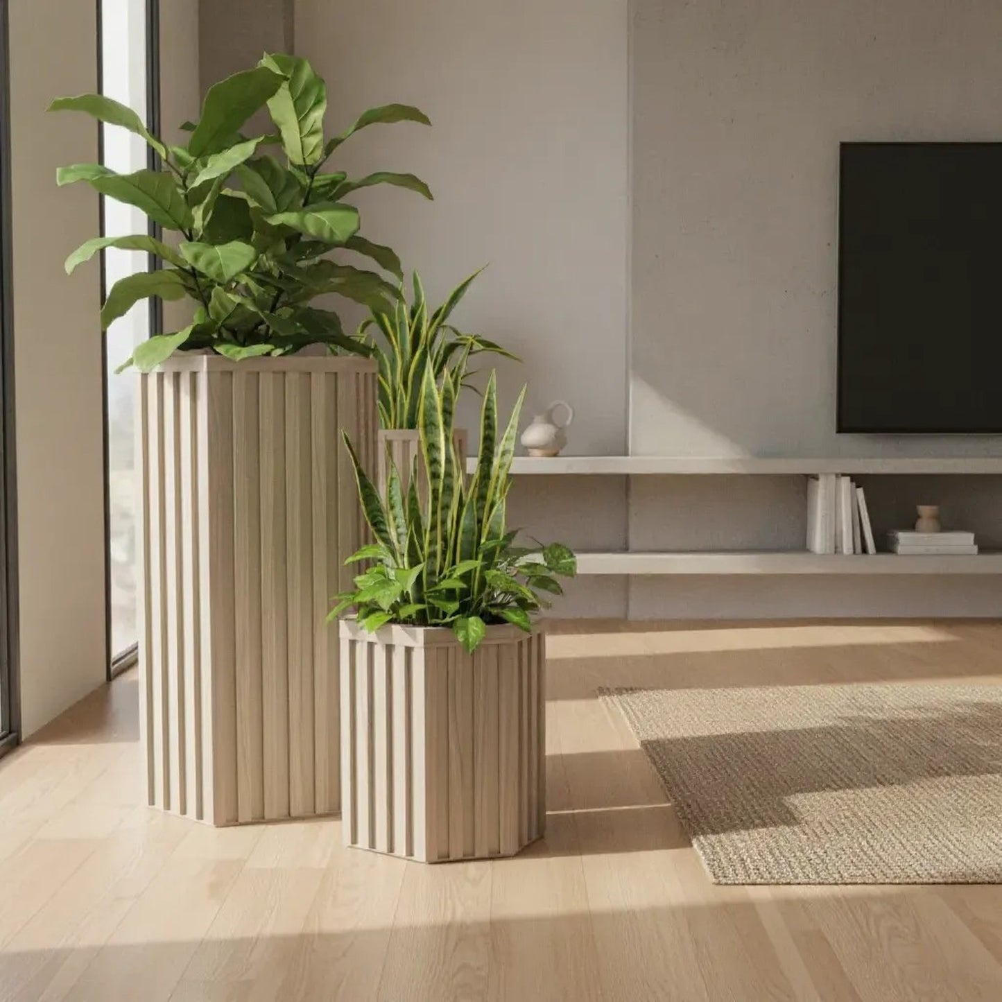 Hexagon Column Planter SM - Ash Brown