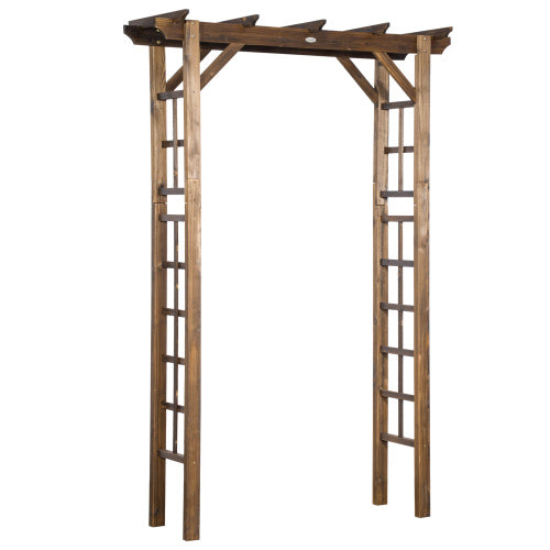 Brown 84.50 in. x 23.50 in. Carbonized Wooden Garden Arbor Wedding Ceremony Outdoor and Trellis for Climbing Vines