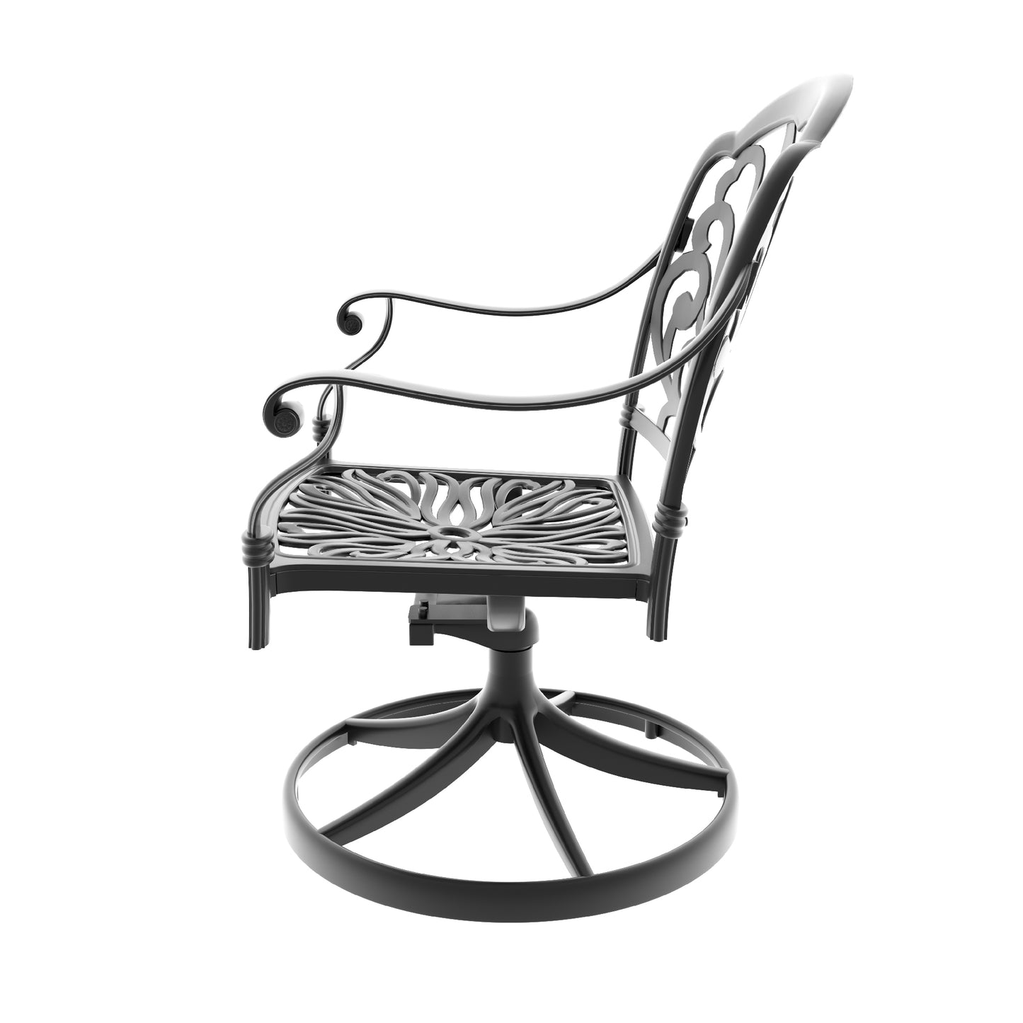 Cast Aluminum Patio Swivel Chair 2PCS With Black Frame and Brown Cushions