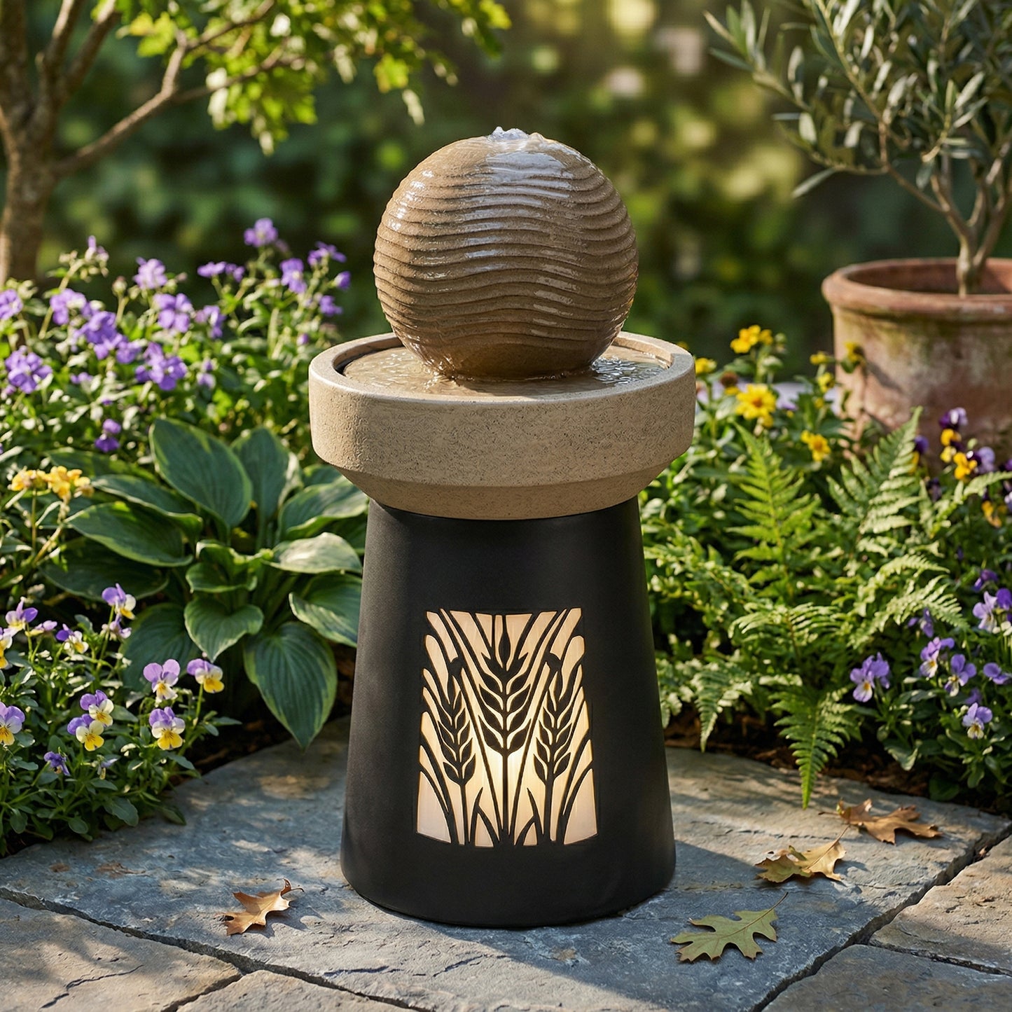 Outdoor Garden Lantern Light with Warm LED Leaf Silhouette Decorative Landscape Lamp for Patio Yard Lawn Pathway Deck