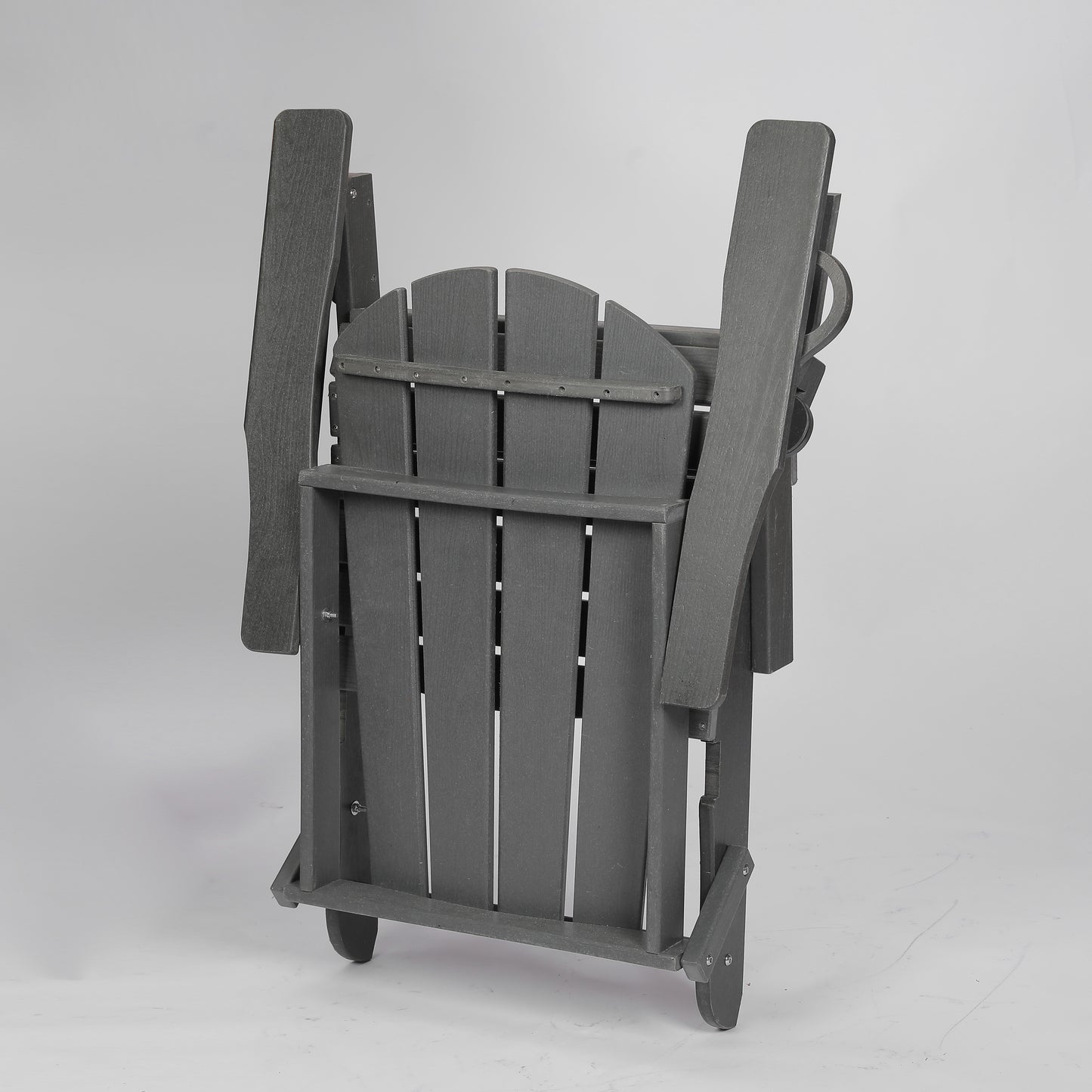 HDPE Folding Adirondack Chair with Dual Cup Holder - Composite Adirondack Chair with Wood Texture- ,Gray