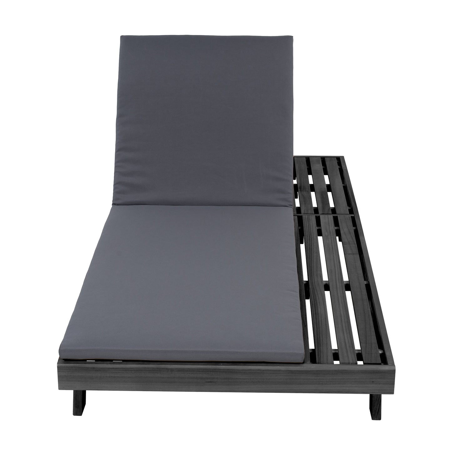 Lounge Chaise Set, Space Available On One Side, Acacia Wood In Black With Water-Resistant Lounge Cushions (Dark Grey & 2 Inch Thick) – Matching Cream/Leaf Coconut Version Available