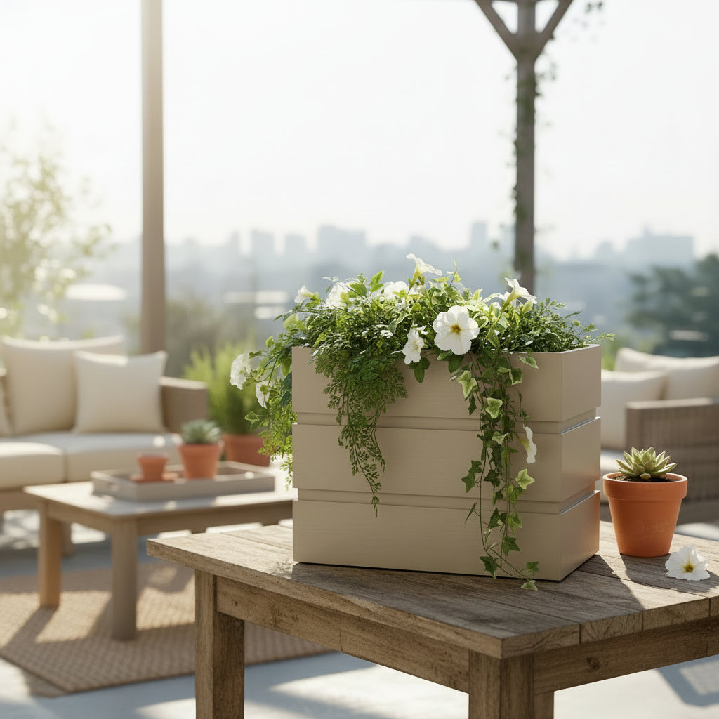 Rectanglar Terrace Planter Tall - Grey Brown
