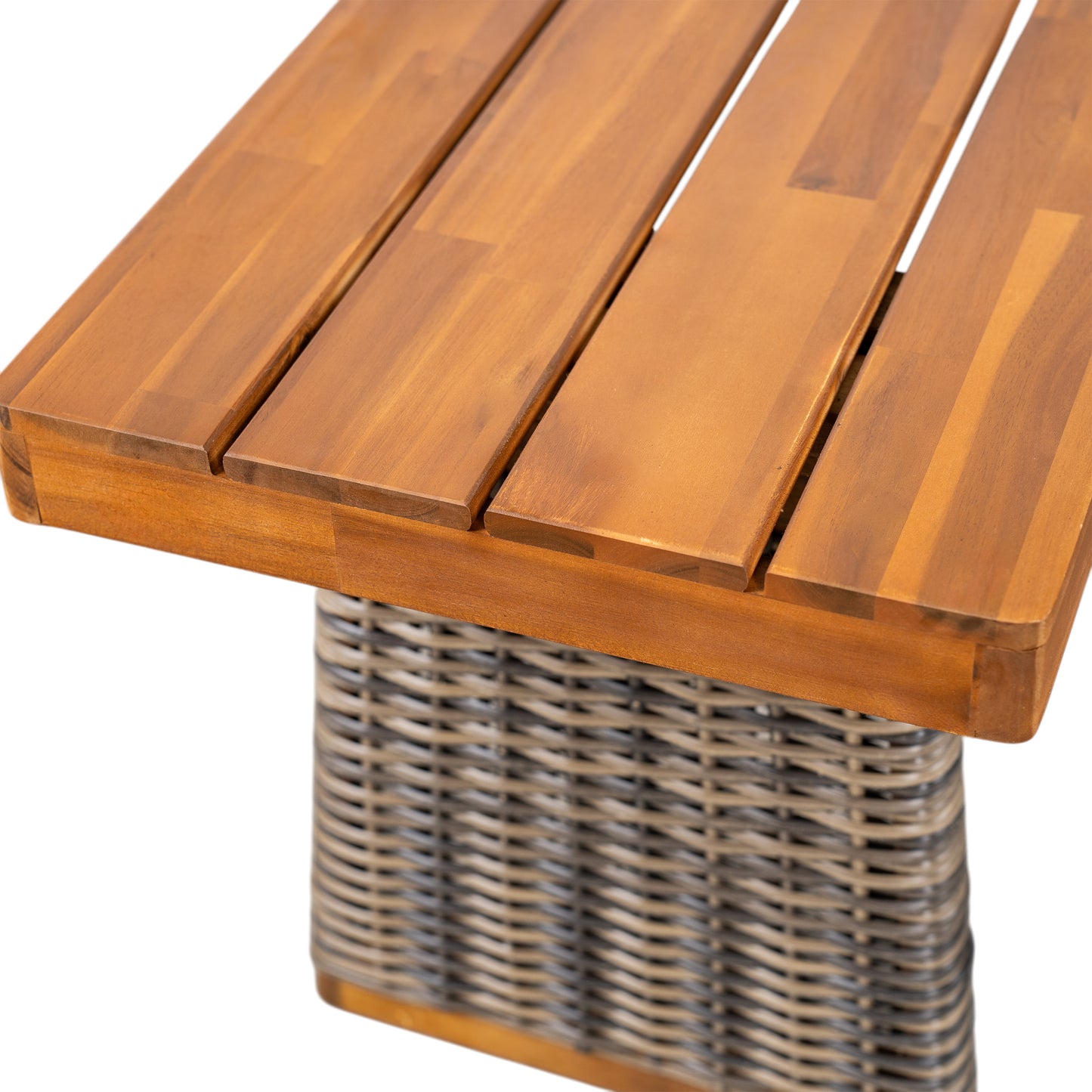 Outdoor Acacia Wood Bench(Set of 2),Teak Finish+ Grey Wicker