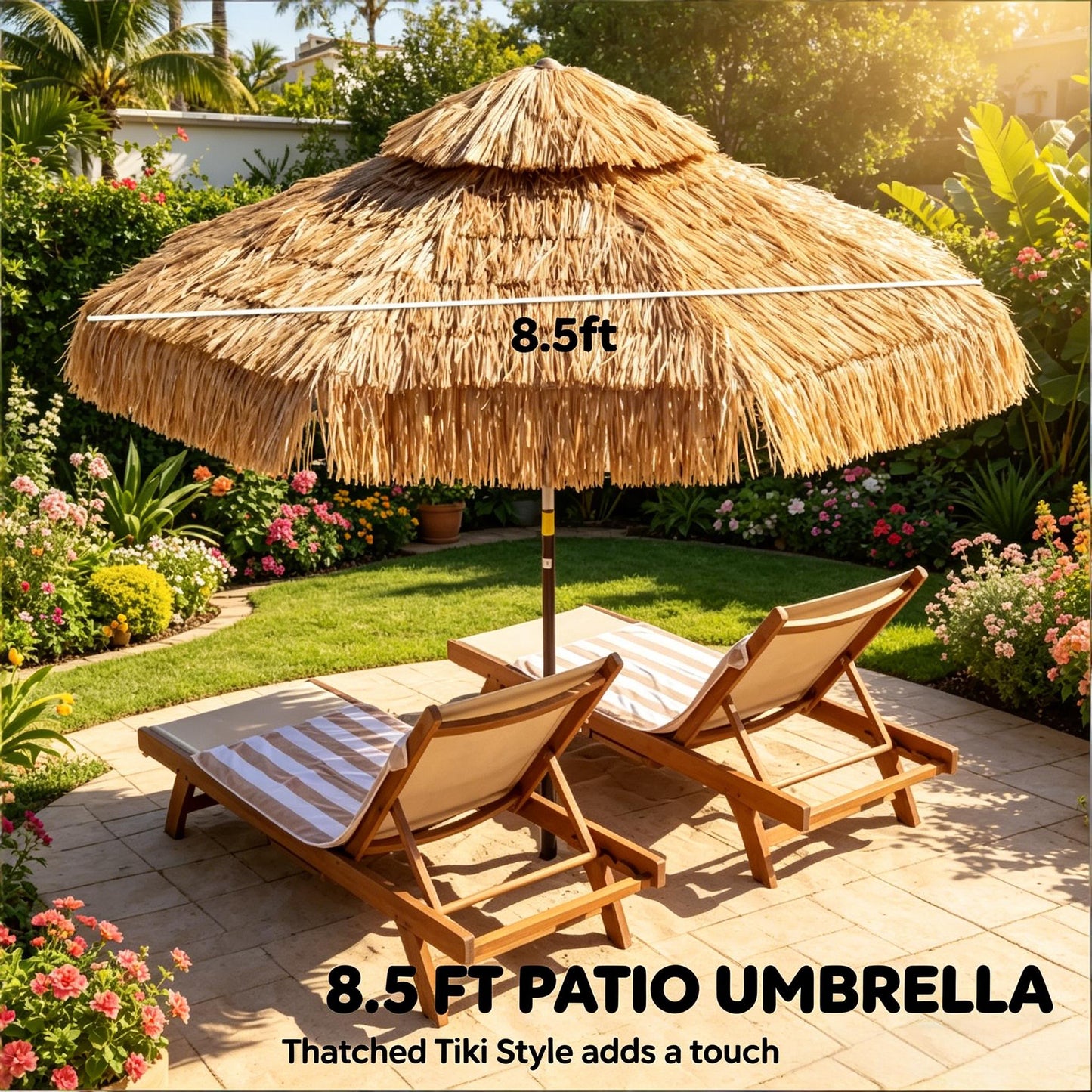 Straw Tassel Design Garden Umbrella,Hawaiian Style Outdoor Umbrella,Patio Umbrella(Only Umbrella)