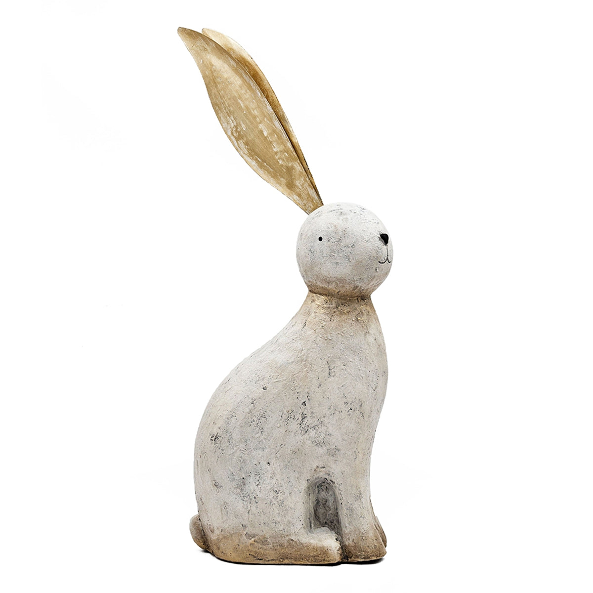 11x5.7x24.8" White Magnesium Rabbit Figurine with Gold Iron Ears