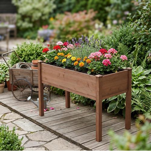 48 in. x 24 in. x 30 in. Outdoor Wood Elevated Planter Box with Legs for Garden, Brown