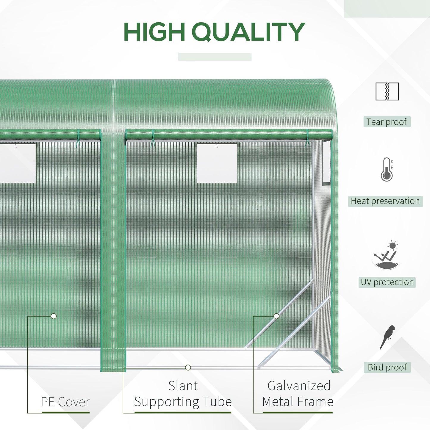 Greenhouse,Walk-in Lean-to Greenhouse,4 Zipper Roll-up Windows & 2 Doors, UV Protecting PE Cover