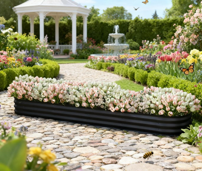 Metal Planter Box with Safety Edging,Galvanized Raised Garden Bed Kit