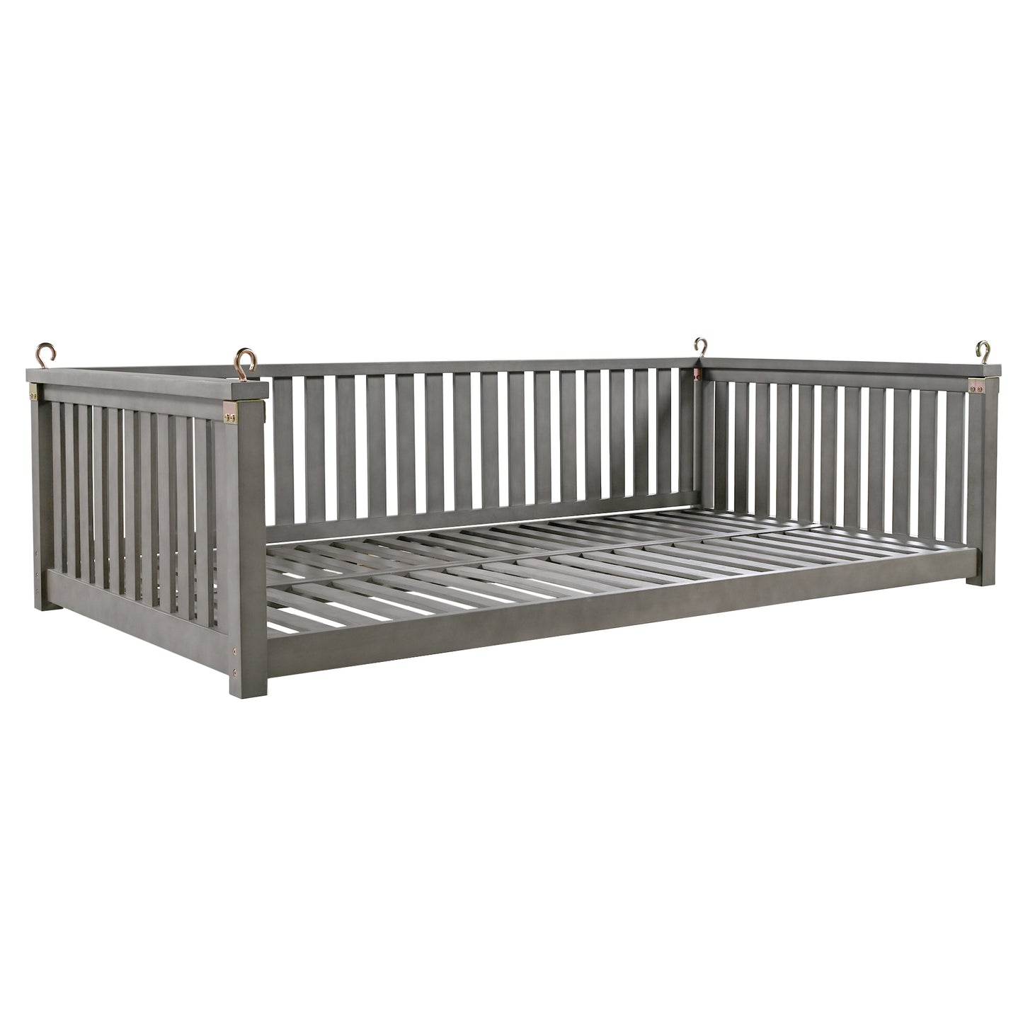 TOPMAX Patio Minimalist Twin Size Garden Swing Bed Wood Porch Swing with Ropes for Backyard, Safe Sloped Design, Gray